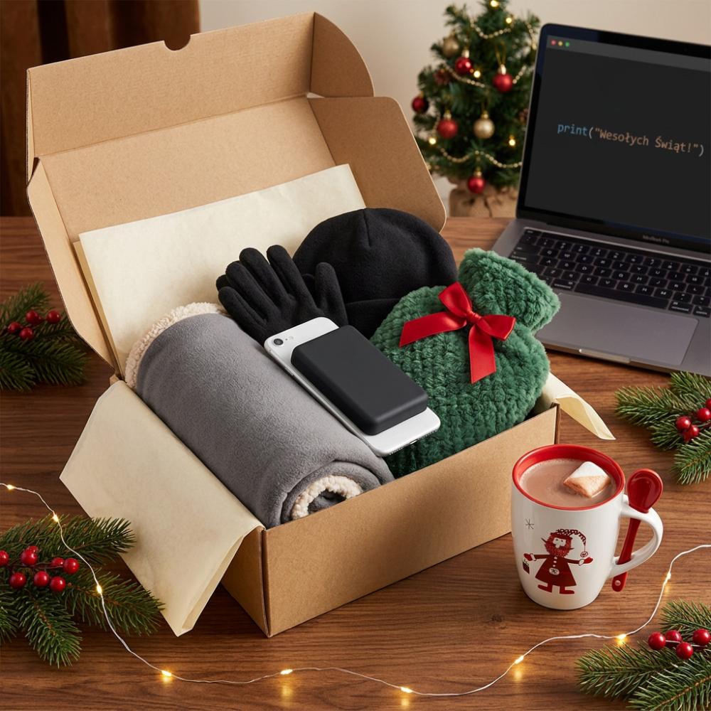 Świąteczny zestaw prezentowy dla pracownik&oacute;w IT z akcesoriami i odzieżą &ndash; zobacz prezenty świąteczne