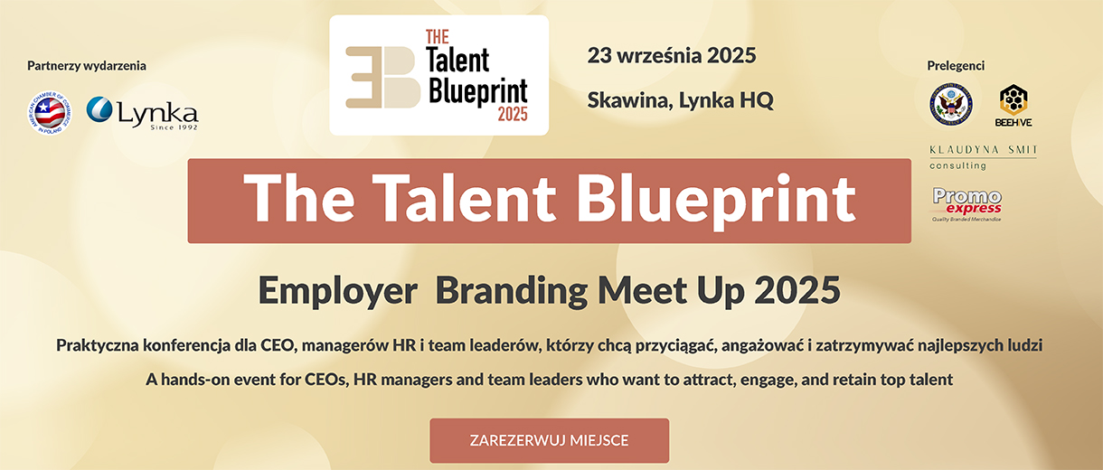 Baner zapowiadający wydarzenie The Talent Blueprint – Employer Branding Meet Up 2025, które odbędzie się 23 września 2025 w siedzibie Lynka.