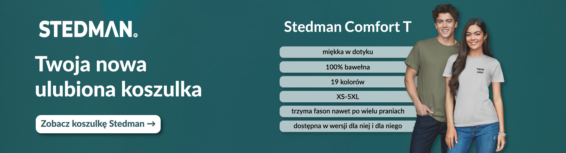 Stedman Comfort T – koszulka 100% bawełna, miękka w dotyku, 19 kolorów, rozmiary XS-5XL, trzyma fason po wielu praniach, dla niej i dla niego.