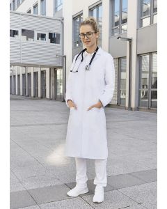 Damski fartuch medyczny i laboratoryjny o klasycznym kroju z kołnierzem z klapami karlowsky TRL/MF5