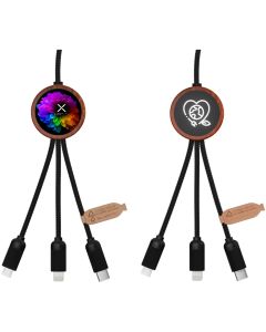 SCX.design C37 kabel do ładowania z podświetlanym logo 5-w-1 rPET i z okrągłą drewnianą obudową pf GPF/2PX071