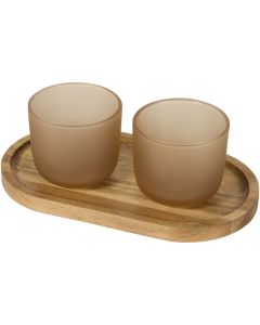 Male zestaw drewnianej tacy do serwowania i szklanek pf GPF/126402