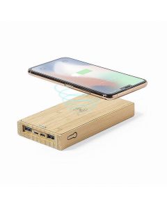 Bambusowy power bank 10000 mAh, bezprzewodowa ładowarka 5W, ładowarka słoneczna vg GVG/V8335