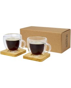 Manti 2 sztuki, szklany kubek o pojemności 100 ml z bambusową podkładką pf GPF/113314