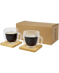Manti 2 sztuki, szklany kubek o podwójnej ściance o pojemności 250 ml z bambusową podkłądką pf GPF/113315
