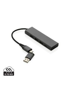 Hub USB 2.0 z USB C, aluminium z recyklingu xd GXD/P308-682