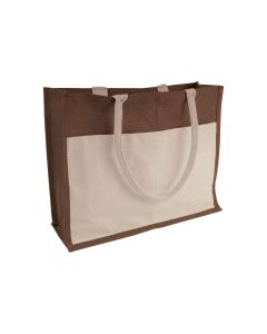 Jutowa Torba na Zakupy z Woskowym Wnętrzem i Przednią Kieszenią z Naturalnej Bawełny amber bay collection GAB/09150