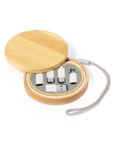 Kabel do ładowania i synchronizacji ze słomy pszenicznej, 3 adaptery w komplecie, bambusowe etui vg GVG/V1361