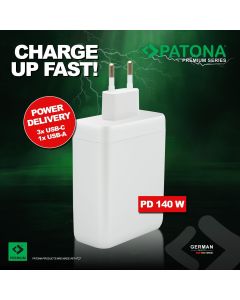 Ładowarka PATONA Premium GaN PD140W 3xUSB-C 1xUSB-A PD3.0 pt GPT/2648